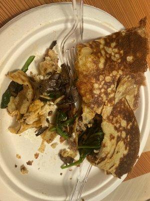 Brie & mushroom crepe with spinach & egg. Delicious!