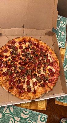 Pepperoni and mushroom pizza