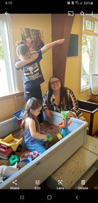 Indoor flax seed table! No allergy problems from sand!