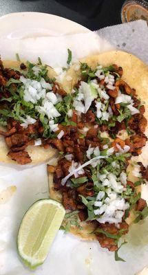 Al Pastor Tacos with raw onions, no grilled