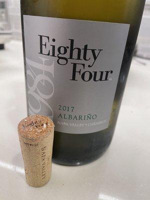 Glass on cork from bottle of Eighty Four Albariño wine