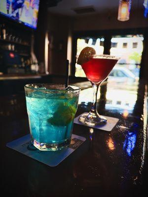 Go blue lemonade and a blueberry lemon drop martini