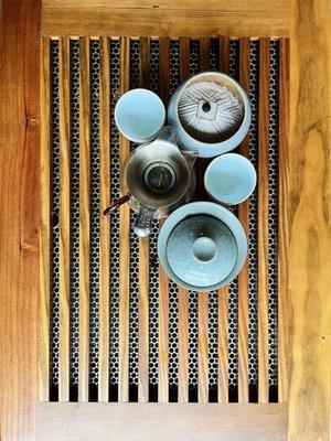 Gongfu style tea setup with ume (plum) Kado incense