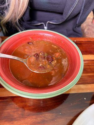 "Minestrone"  this is 100% canned chili watered down. There's ground beef chunks, chili beans, no noodles and taste like taco powder