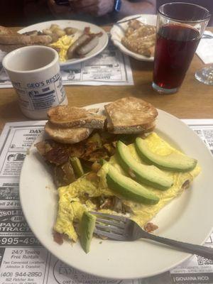 The chicken avocado omelet.