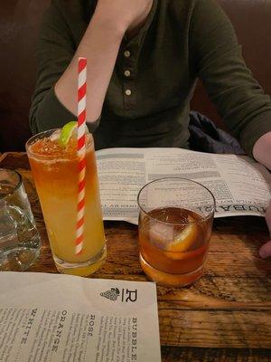 Old fashioned and another cocktail I can't quite remember the name