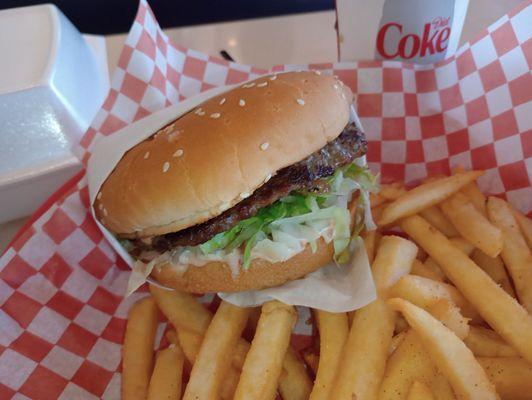 Hamburger and fries  HOT FRIES!