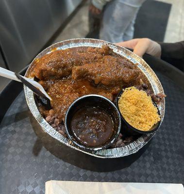 Chicken Stew over Waakye Rice