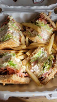 Chicken Salad Club on wheat with fries