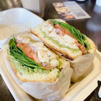 California Chicken Pesto! ALL fresh ingredients! Bread was so soft and moist!