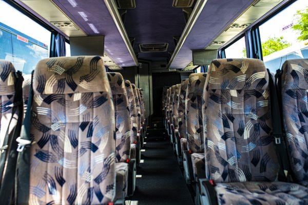 Interior of our Grey 30 passenger Coach Bus