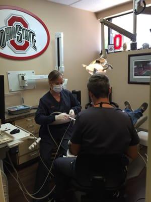 Dr. crockett's famous Ohio State Buckeye treatment room.