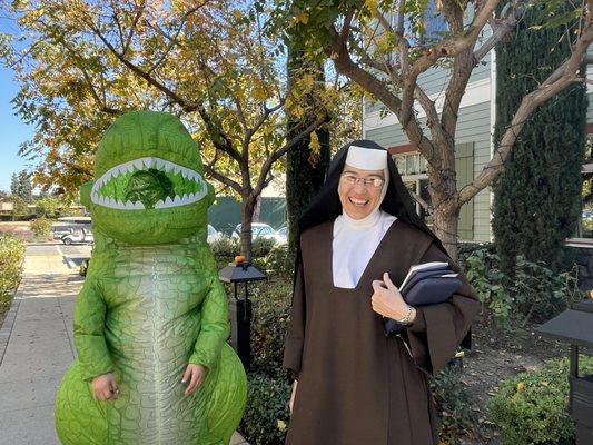 T-Rex Meets Carmelite Sister at the Halloween Party