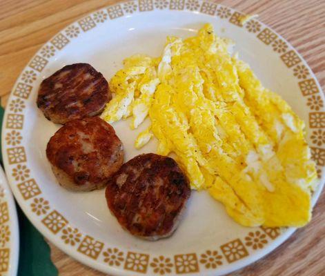 Scrambled eggs and sausage