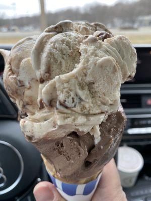 Turtle and chocolate cinnamon churro in a waffle cone!