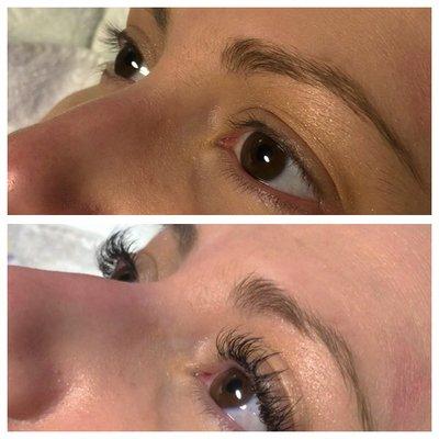 Before and after lash extensions by Erin Thornton