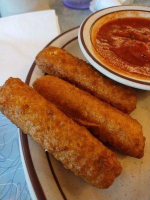 Mozzarella sticks, one already eaten; just $4.99!