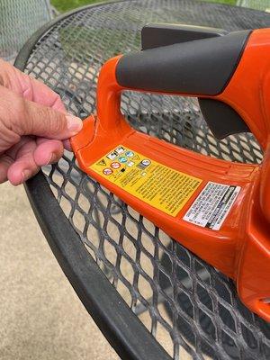 Broken handle on chainsaw.