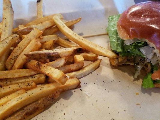 Forgot to take a pic before I took a bite! Cheeseburger on brioche bun.