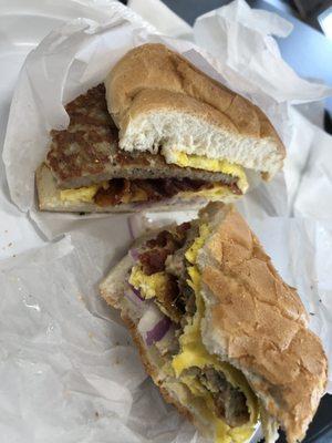 Sausage egg and cheese on a roll