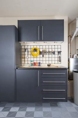 Cabinets make it easy to store your items while keeping a sleek and organized look in your garage.