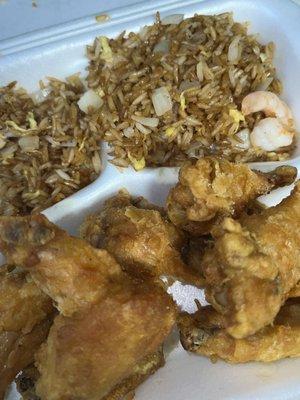 10 Pieces Chicken Wing and Shrimp Fried Rice Special Combination ( ask for honey  or put your own honey  on these wings )