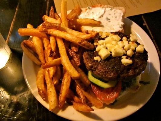 #8: Arion burger (cucumber, tomato, feta, tzatziki sauce)