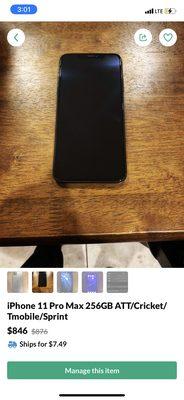 Condition of the iPhone on Offerup from 12/20/2020.