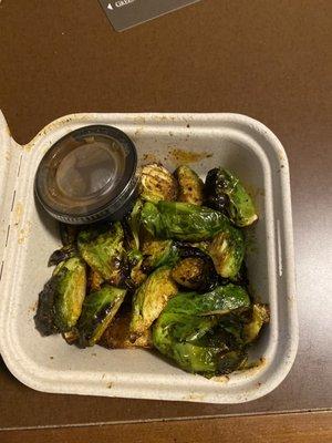 Sweet and Smokey Brussels with like a balsamic dipping sauce