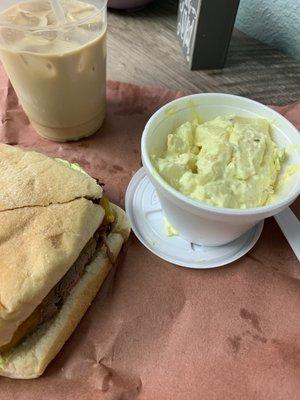 Spectre Sandwich, Vanilla Latte, and Potato Salad (Cup)