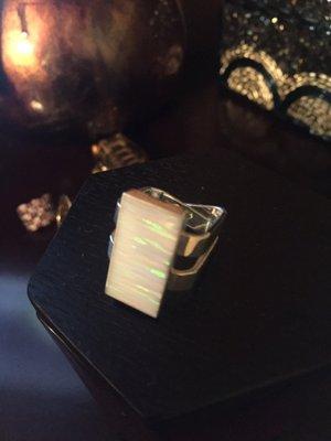 Opal  and sterling silver.  Square ring