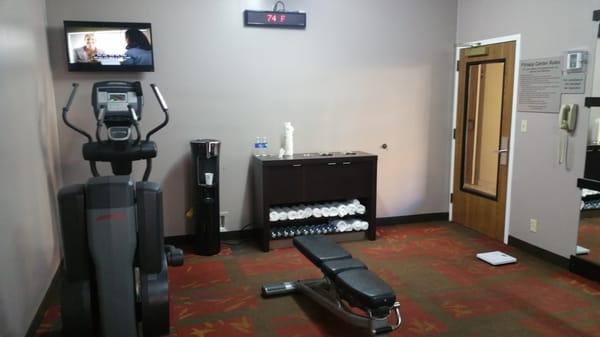 Towels and water in the little gym