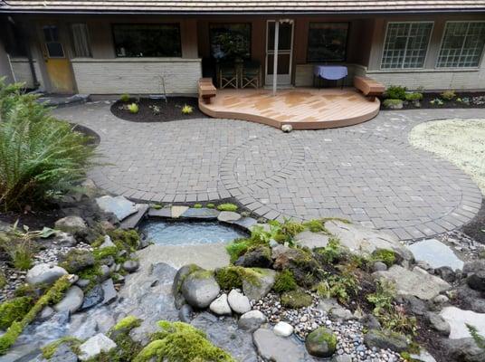 Waterfeature, patio, and deck in South Eugene