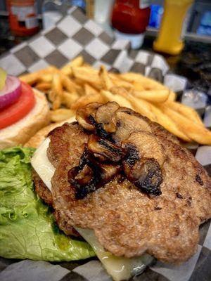 Mushroom and Swiss burger