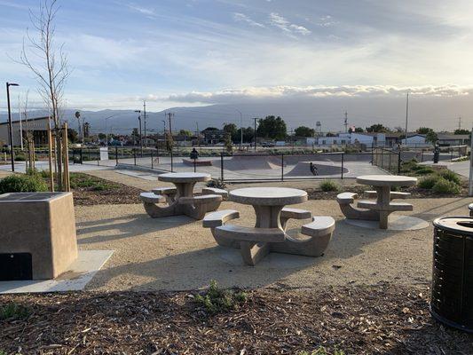 A BBQ and picnic seating area, one of several at this location. This is a smaller one.