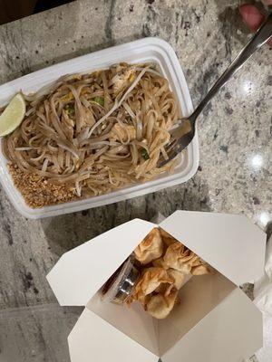 Chicken Pad Thai and Cream Cheese Wonton