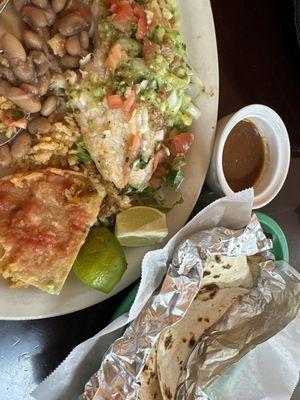 Fish plate with flour tortilla