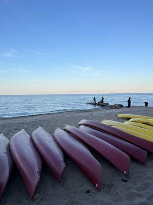 Kayaks on Lake Huron shore