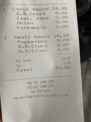 Pricing for pizza that wasn't cooked well