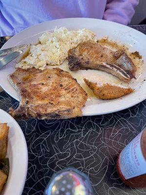 Grilled pork chops and eggs