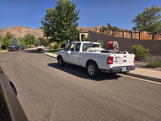 This is the service truck. Notice how he blocks the community mailboxes in his neighborhood.