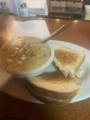 Grilled cheese and shrimp chowder - delicious!