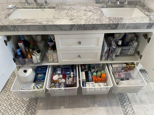 My bathroom cabinets and drawers all sorted and organized.