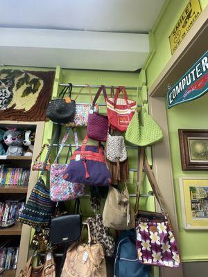 Wall rack of purses, bags