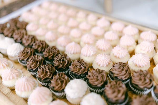 Display of our mini-cupcake table for our wedding reception.