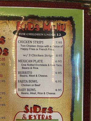 Kid's menu 11/23/21