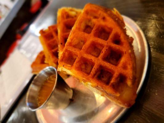 Cornbread waffle with Pineapple habanero sauce