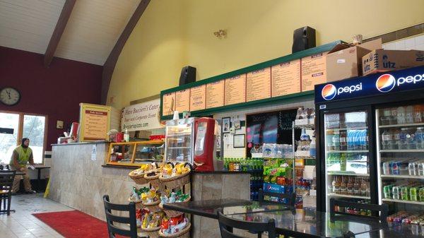 Menu board and counter at Buccieri's Pizzeria