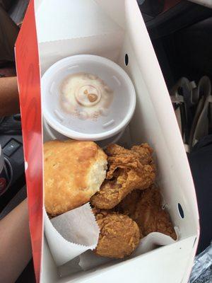 Chicken, biscuit and mashed potatoes