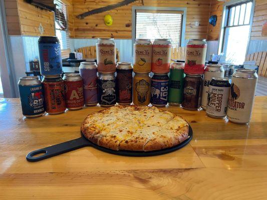 Part of our selection of Craft Brews and our Cheese Bread